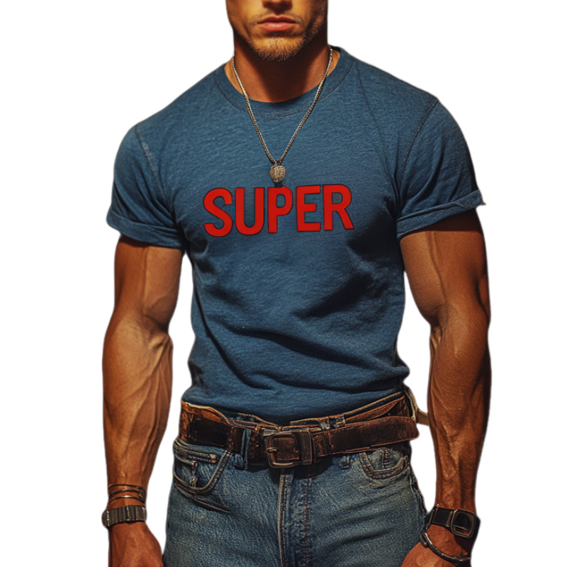 Men's Retro Casual Cotton SUPER Printed Round Neck Short Sleeve T-Shirt MTA2929E5TO