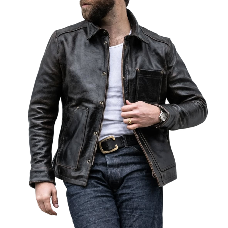 Men's Vintage Multi Pocket Biker Leather Jacket 89794241Y