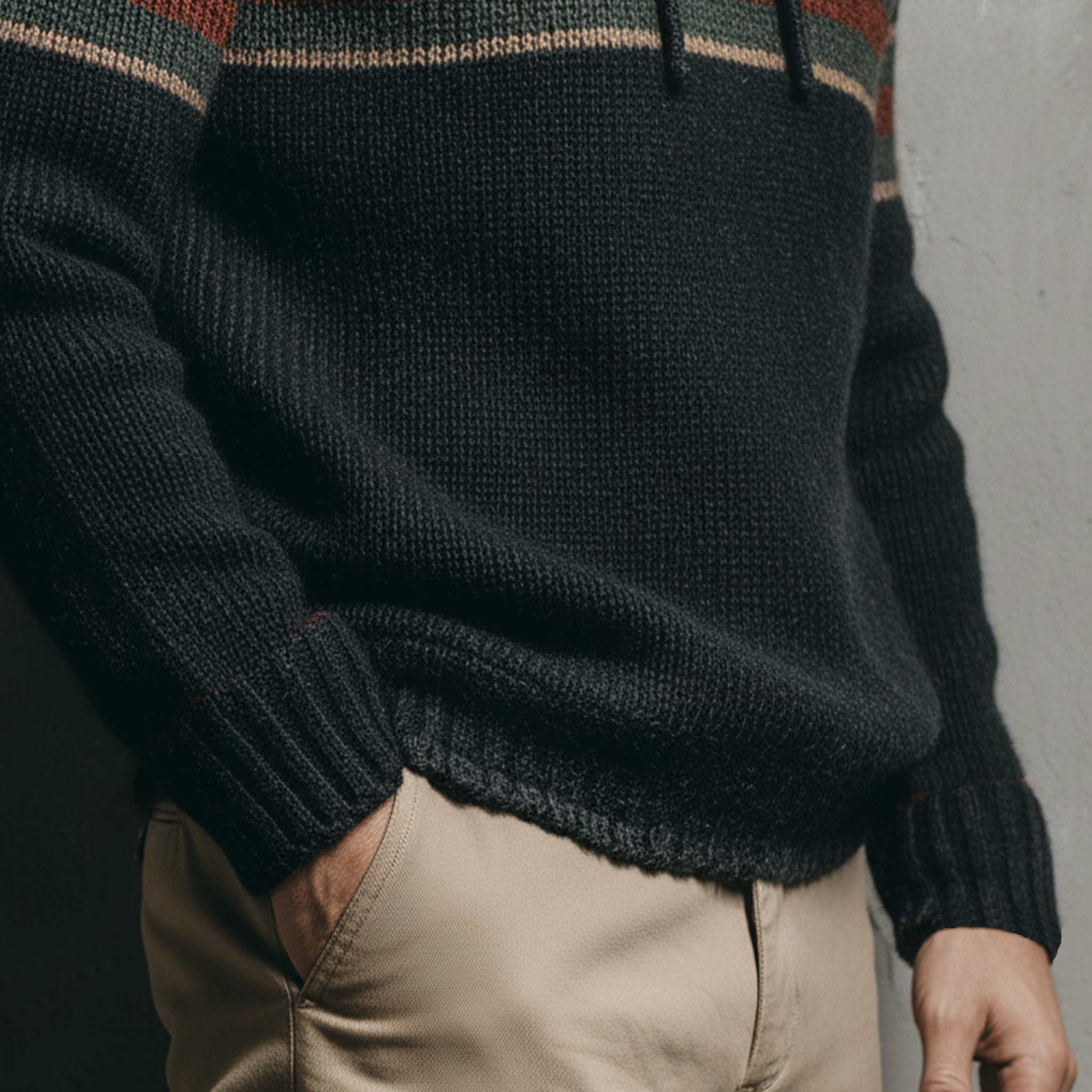 Men's Classic Casual Contrast Color Horizontal Stripe Patchwork Hooded Sweater MTA2918I5K