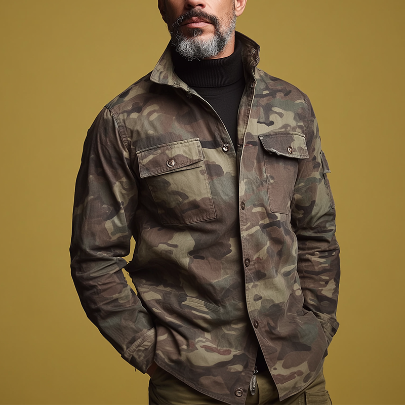 Men's Vintage Washed Camouflage Stand Collar Jacket MTA1435H5P
