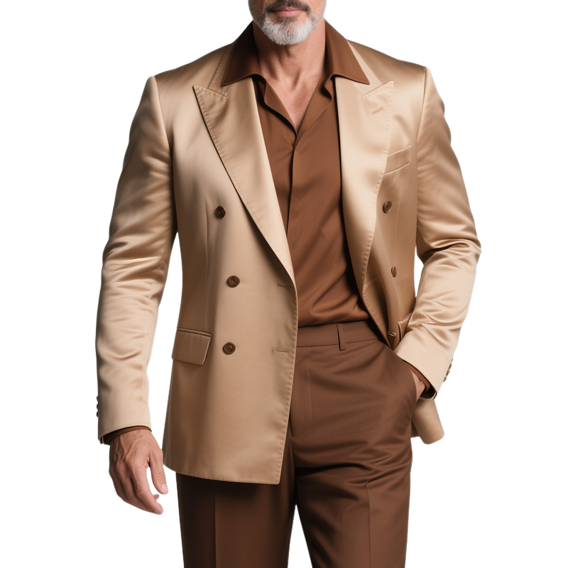Men's Solid Satin Peak Lapel Double Breasted Casual Blazer MTA2443G5Z