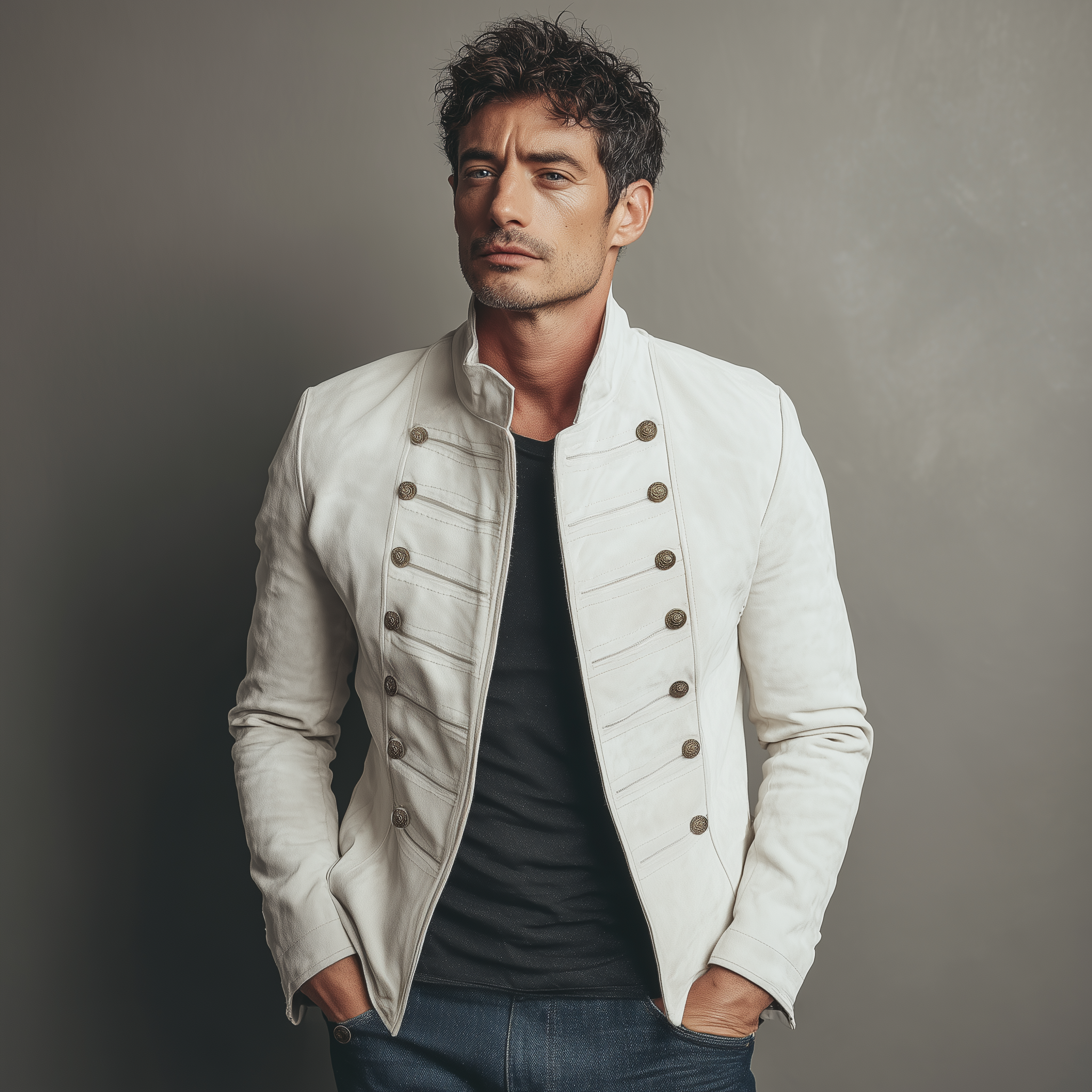 Men's Classic Retro Stand Collar Double-breasted Suede Slim-fit Jacket MTA2269H0K