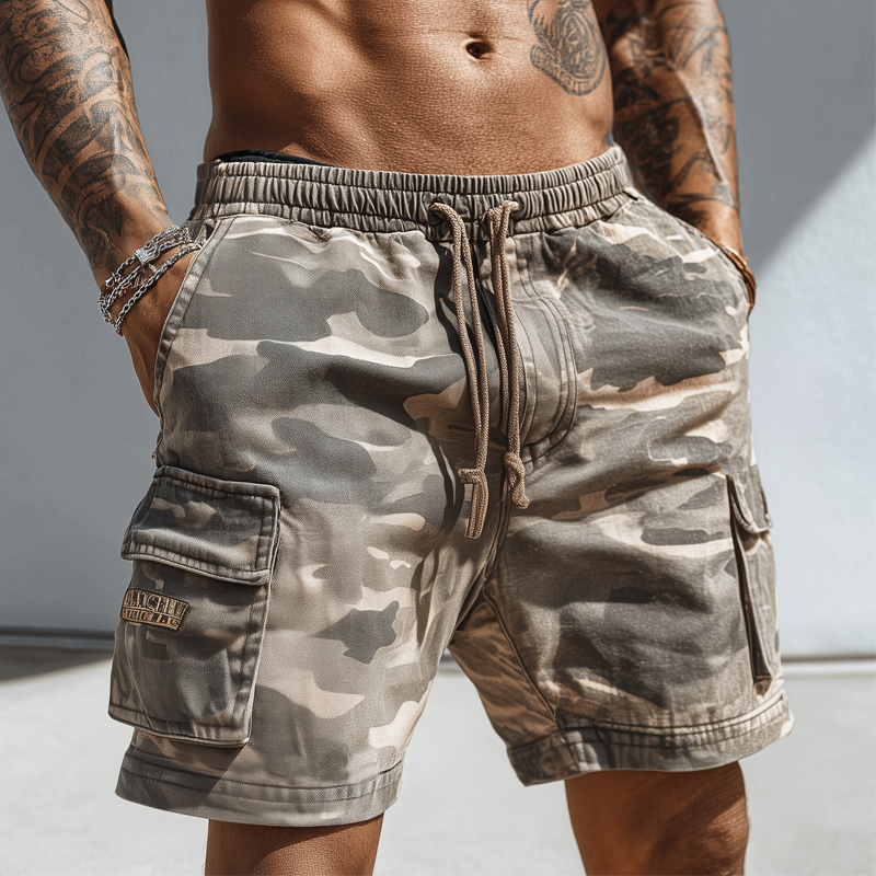 Men's Summer Camouflage Elastic Lace-Up Cargo Shorts MTA1084G6U