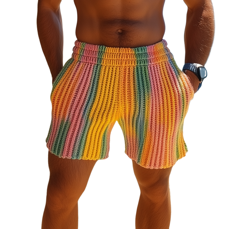 Men's Spring And Summer Fashion Casual Rainbow Elastic Waist Knitted Shorts MTA2061F5K