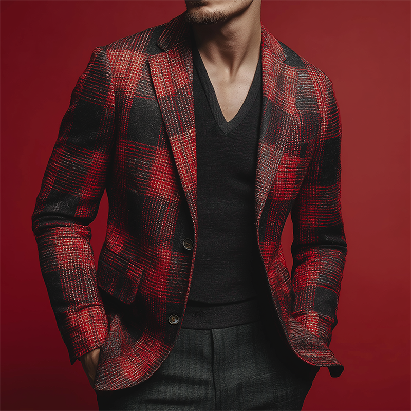 Men's Retro Casual Plaid Print Blazer MTA1350H7TO