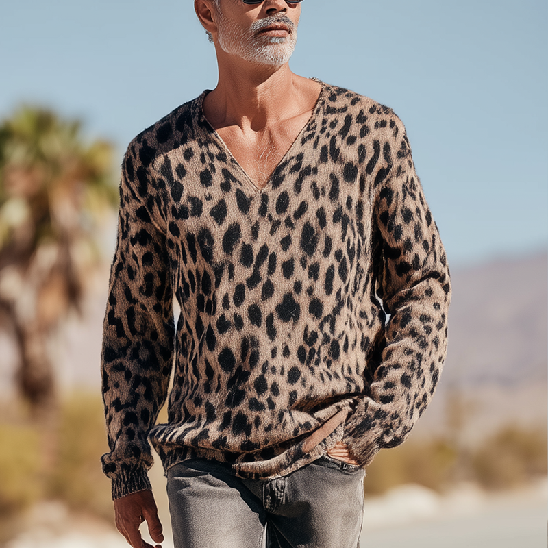 Men's Vintage Leopard Print Cotton Blend Long Sleeve Sweatshirt MTA1422H2P