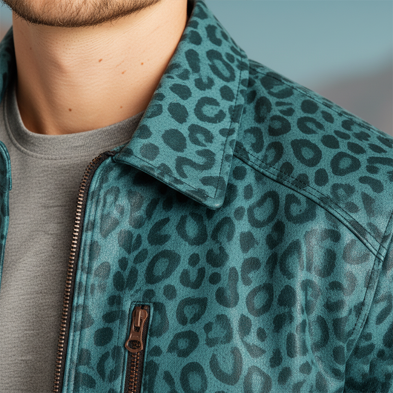 Men's Retro Glossy Suede Leopard Print PU Leather Jacket MTA3036I3P