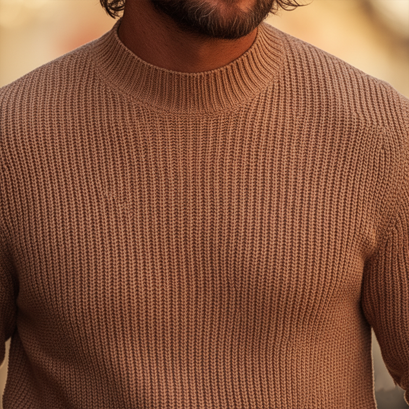 Men's Retro Simple Slim Fit Cotton Yarn Knit Crew Neck Sweater MTA0104K9P