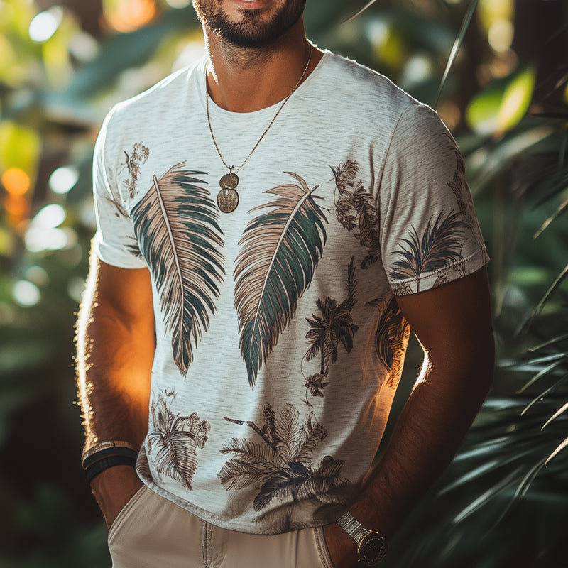 Men's Tropical Leaves Print Casual Short Sleeve T-Shirt MTA1084E3U