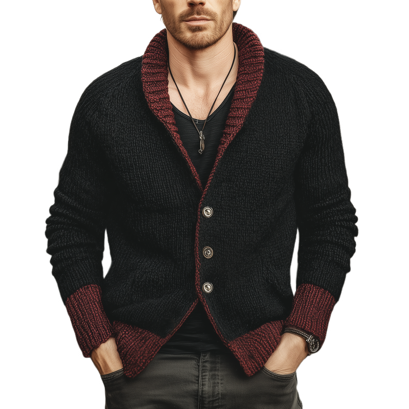 Men's Retro Classic Colorblock Lapel Button Cardigan MTA1513J6U