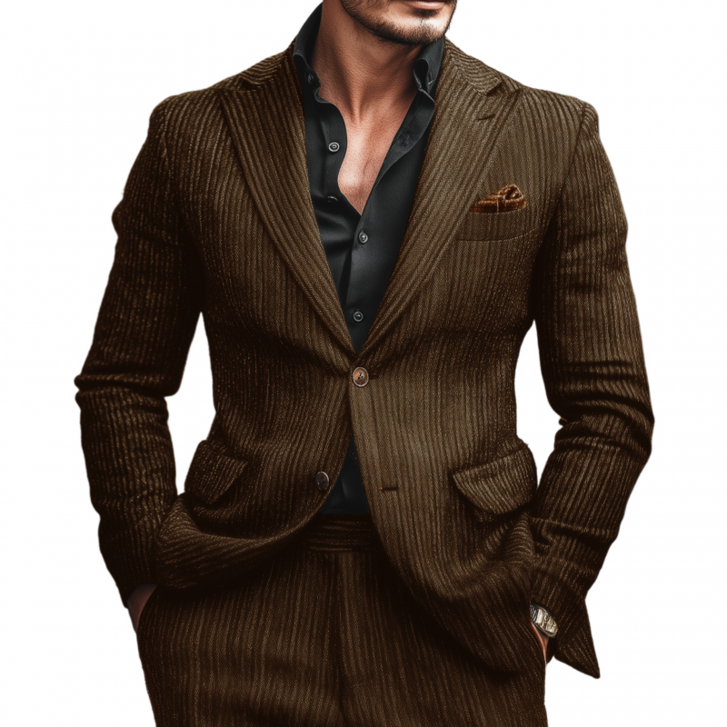 Men's Vintage Wool Blend Striped Peak Lapel Single-breasted Slim-fit Warm Blazer MTA1850H2M