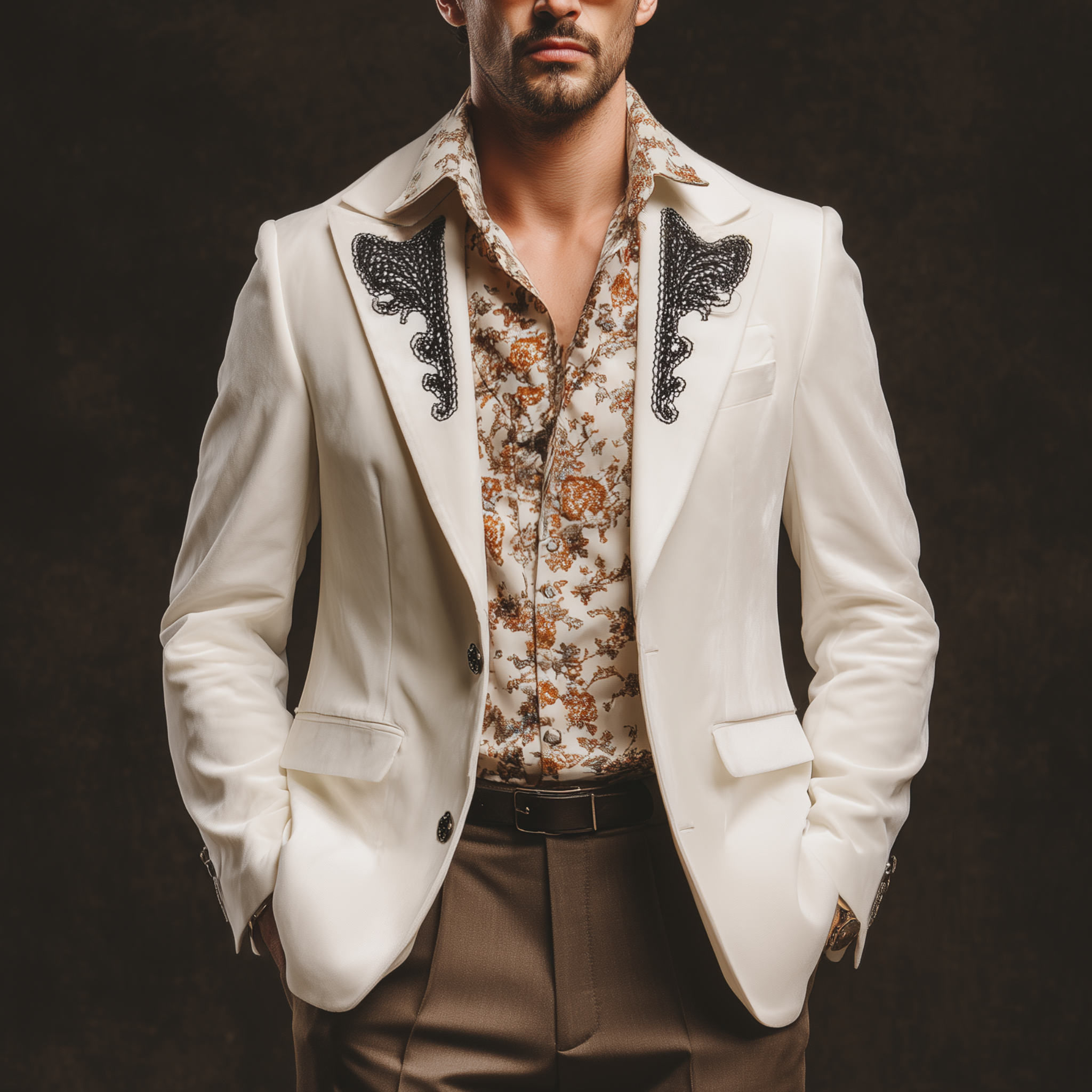 Men's Classic Vintage Gentleman Collar Embroidered Velvet Single-breasted Blazer MTA3114G6K