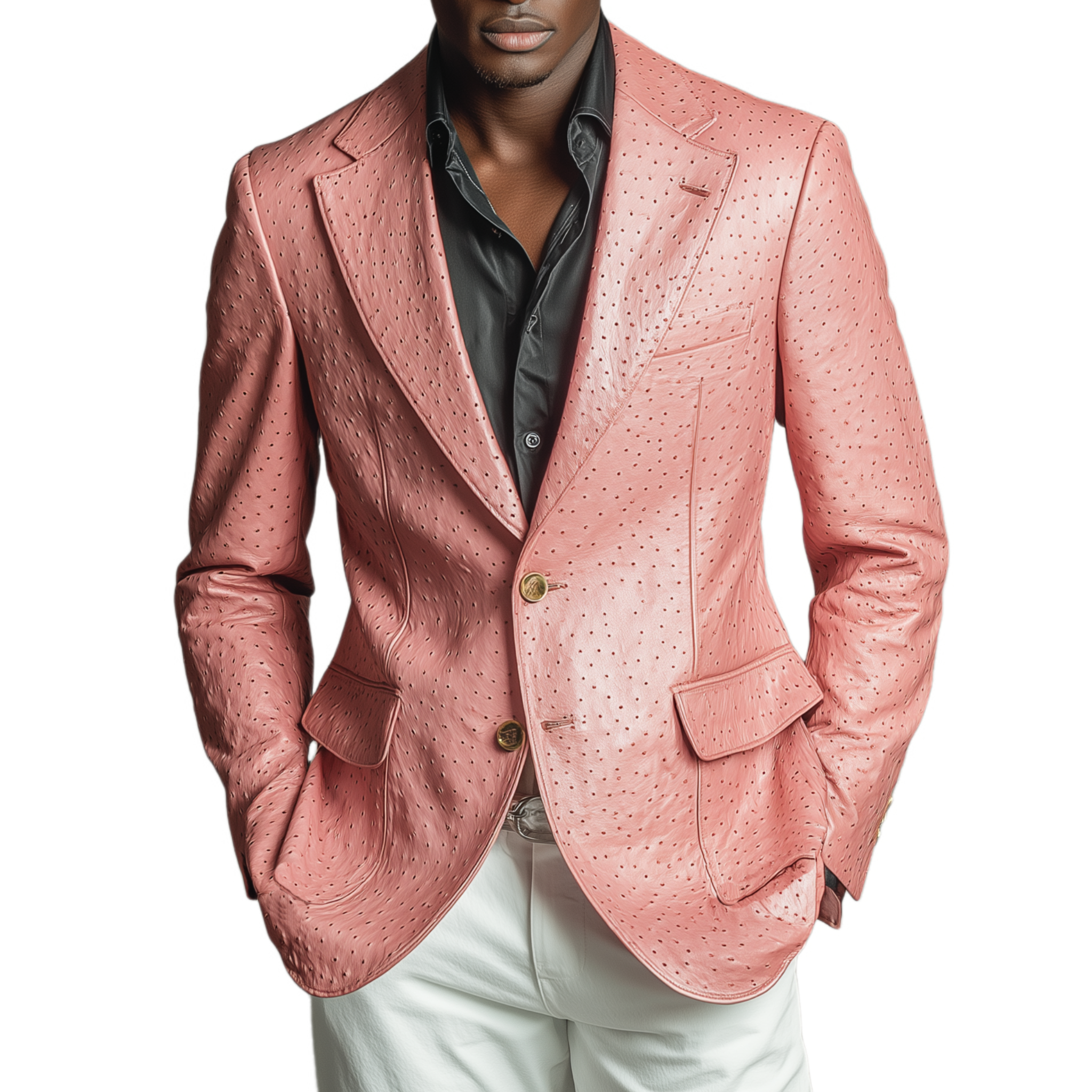 Men's Classic Retro Pink Textured PU Leather Slim Fit Single-breasted Blazer MTA1696H0K