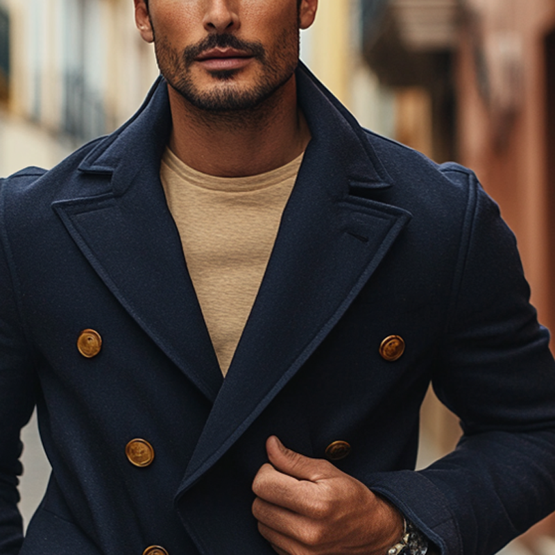 Men's Faux Wool Blend Lapel Double-Breasted Jacket MTA0440I7X
