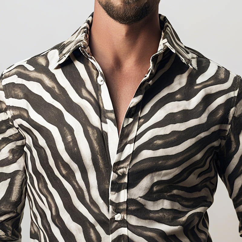 Men's Zebra Print Lapel Long Sleeve Shirt MTA2174G4Z