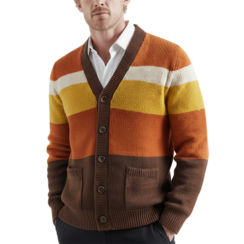 Men's Winter Fashion Contrast Striped Cotton Knitted Cardigan MTA2088J7P
