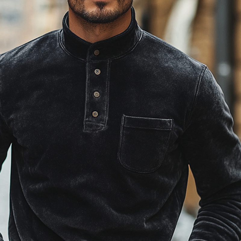 Men's Suede Solid Color Stand Collar Pullover Sweatshirt MTA2820I5X