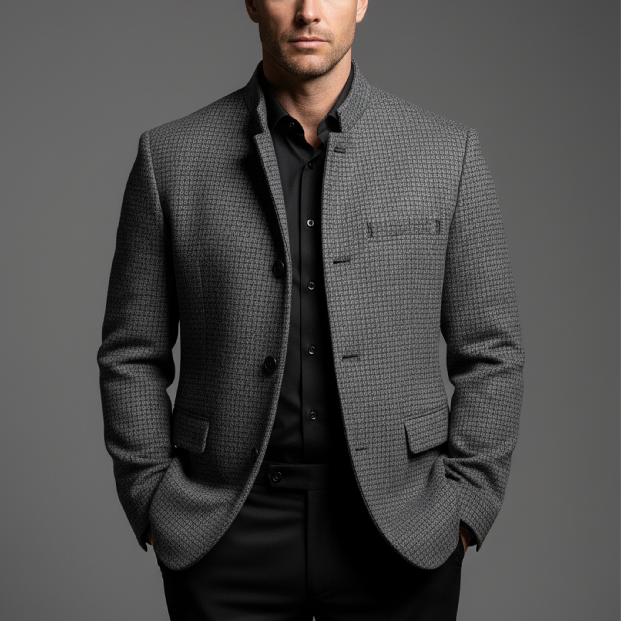Men's Classic Retro Stand Collar Woven Faux Woolen Slim Jacket MTA1835I7K