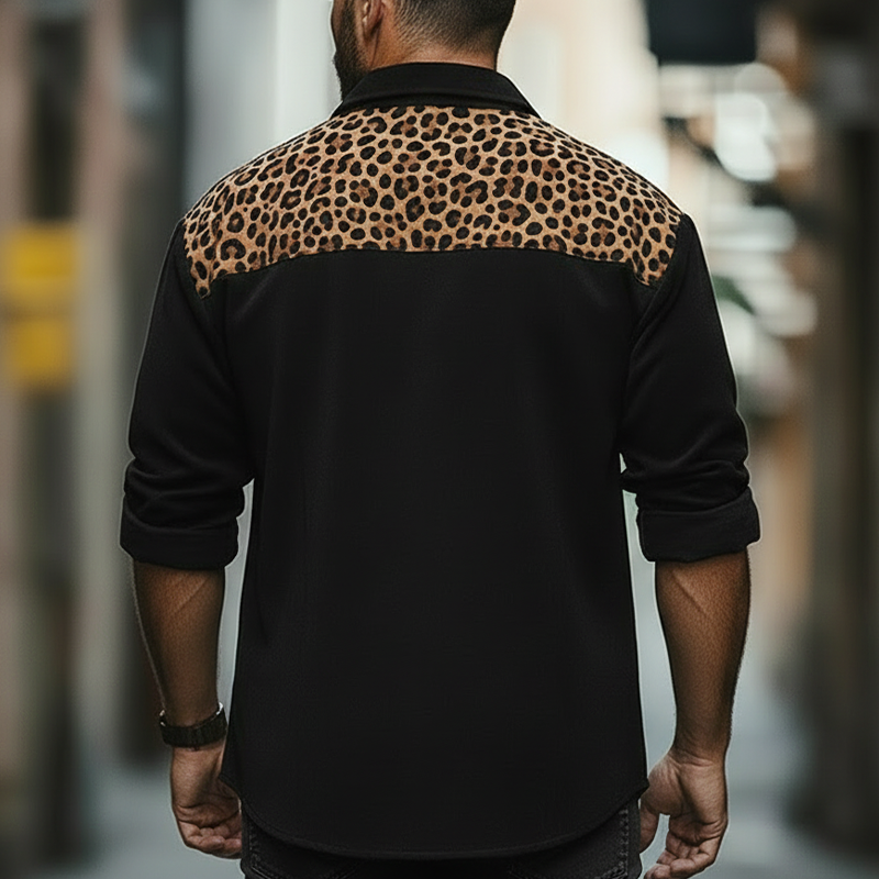 Men's Vintage Leopard Print Cotton Blend Button-down Long-sleeved Shirt MTA2370L9P