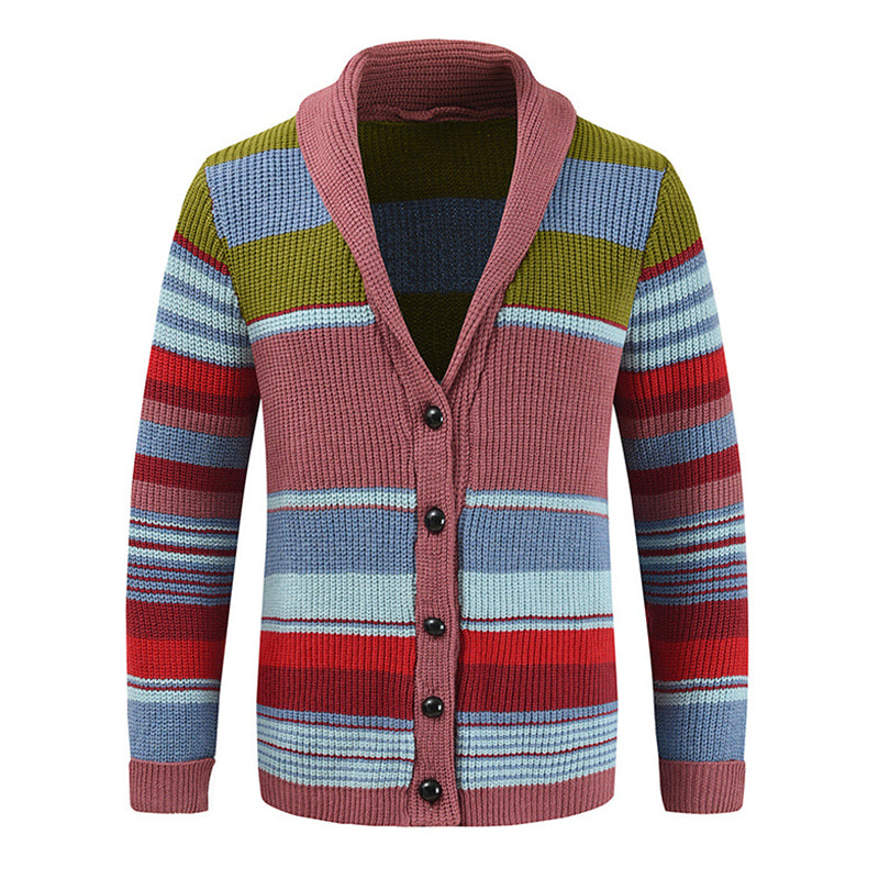 Chaqueta de suéter de solapa Colorblock para hombre 02918584X