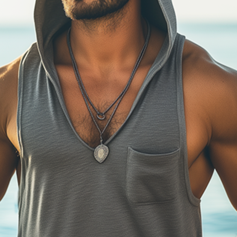 Men's Summer Basic Cotton Deep V Neck Hooded Tank Top MTA2860G6U