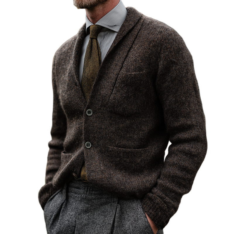 Men's Vintage Casual Knitted Collarless Button-Down Sweater Cardigan MTA2544I0TO