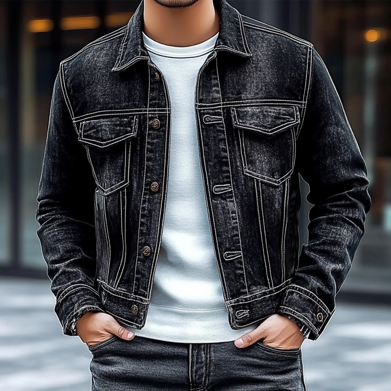 Men's Vintage Washed Distressed Lapel Denim Jacket MTA1516I4X