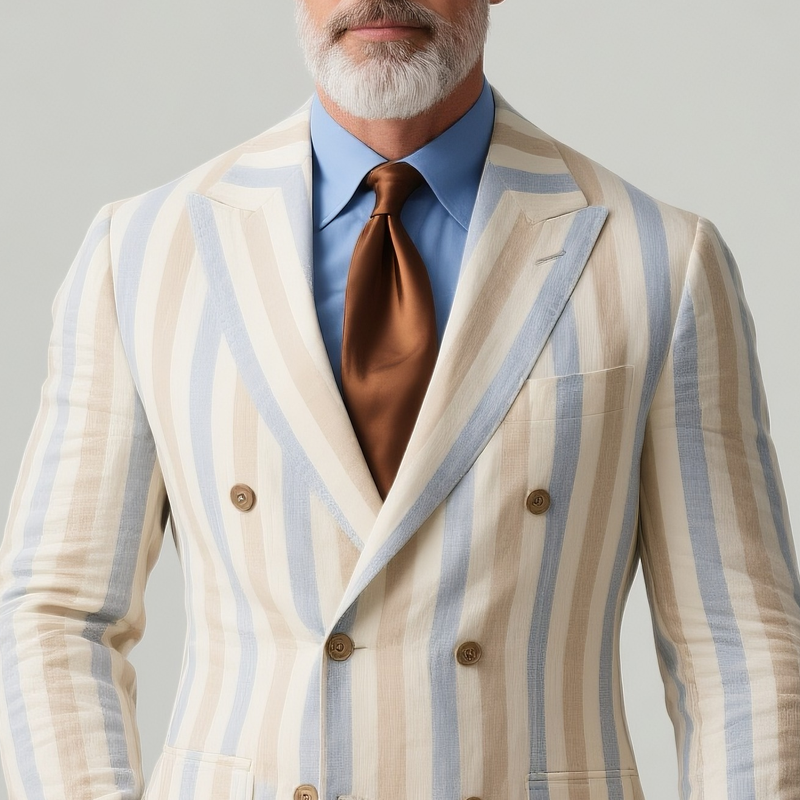 Men's Striped Peak Lapel Double Breasted Casual Blazer MTA2473G5Z