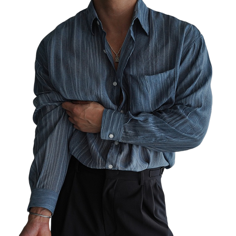 Men's Striped Loose Lapel Long Sleeve Casual Shirt MTA0695E9Z