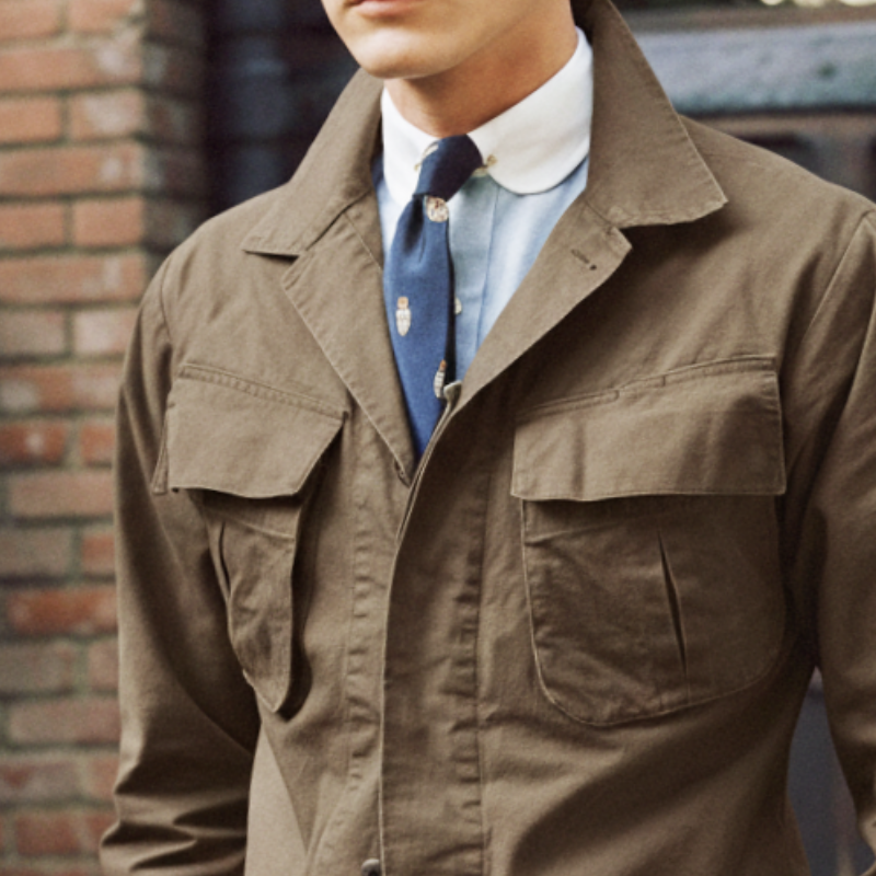 Men's Retro Casual Washed Canvas Wear-Resistant Workwear Lapel Jacket MTA2908I4TO