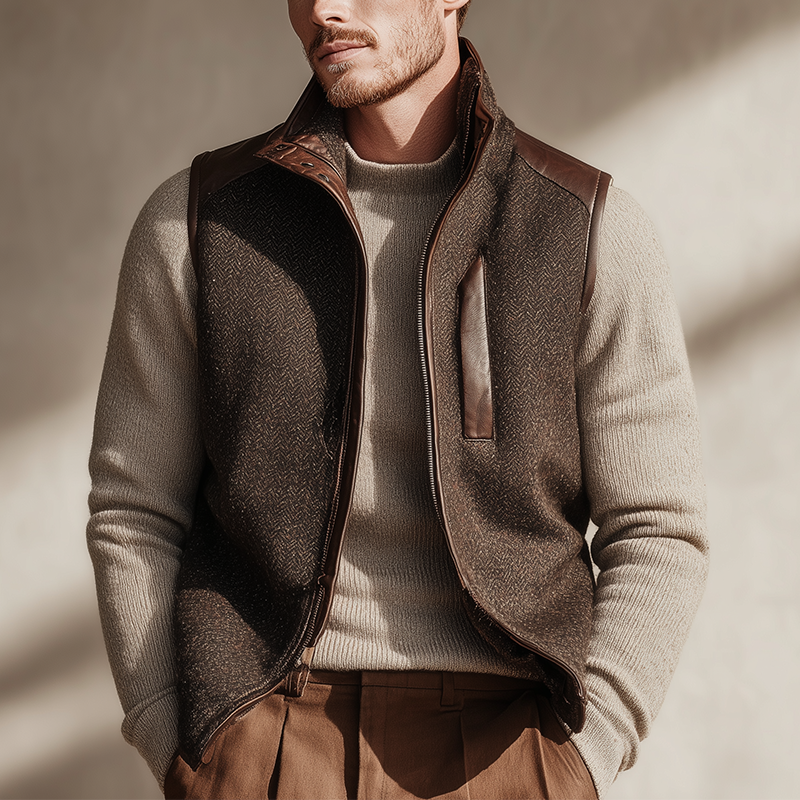 Men's Winter Retro Herringbone Faux Wool Vest MTA1442J1P