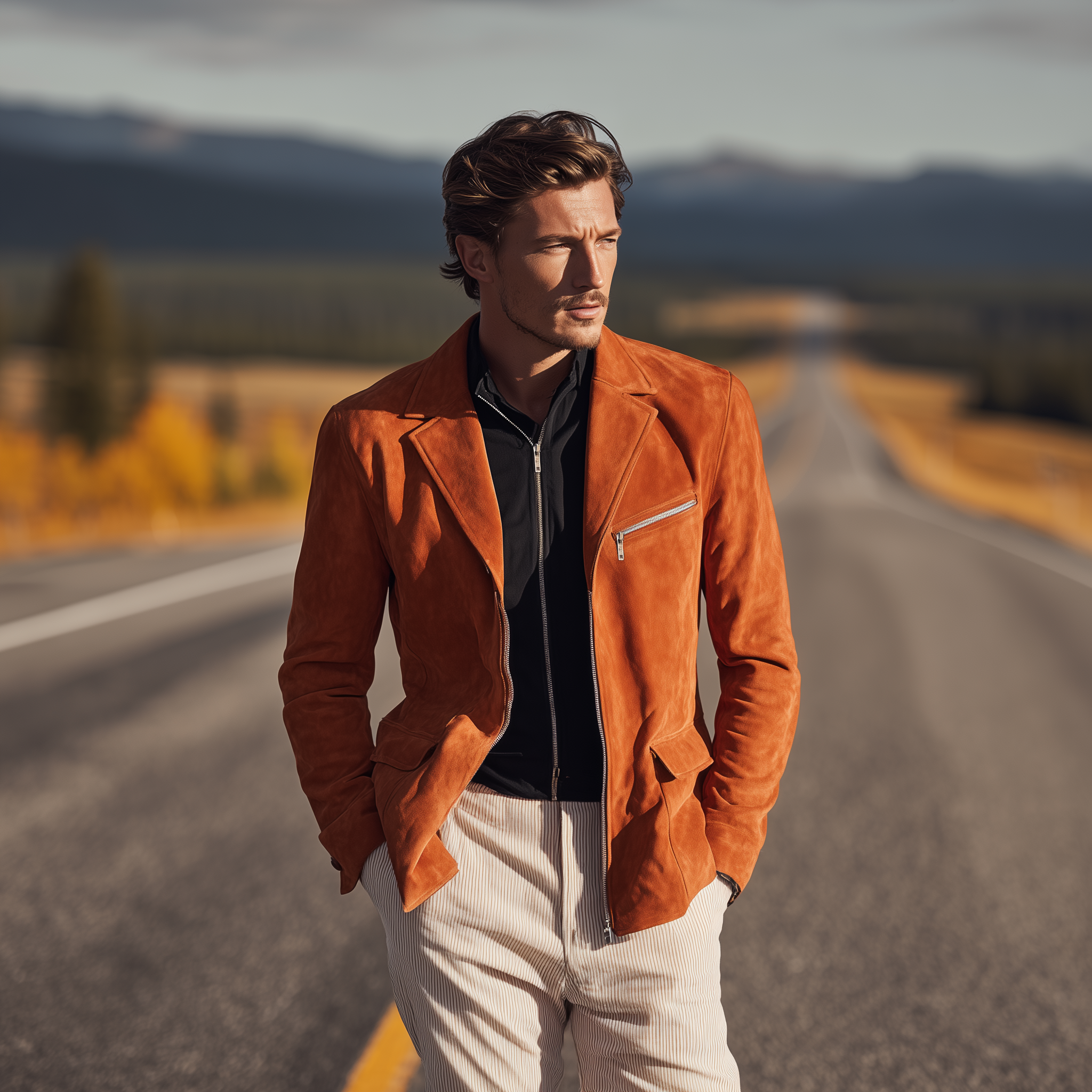 Men's Classic Casual Suede Zip-up Slim-fit Blazer MTA2603H7K