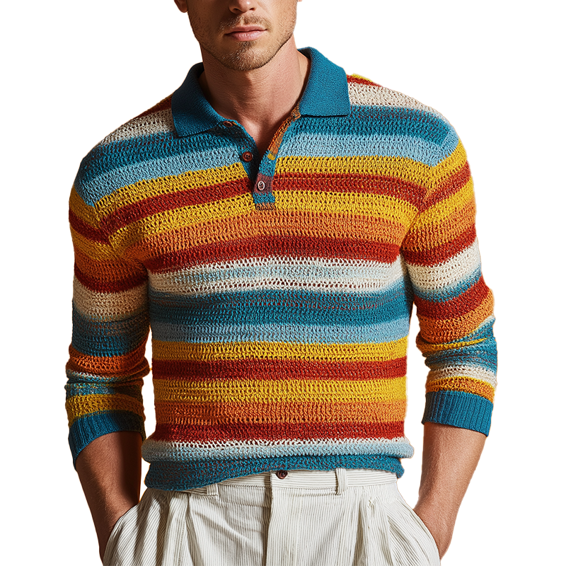 Men's Fashion Contrast Stripe Knitted Polo Neck Sweater MTA2956H8P
