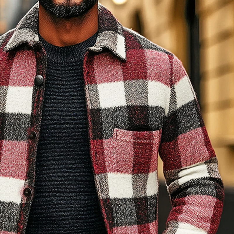 Men's Casual Plaid Polar Fleece Lapel Button Jacket MTA2387J6X