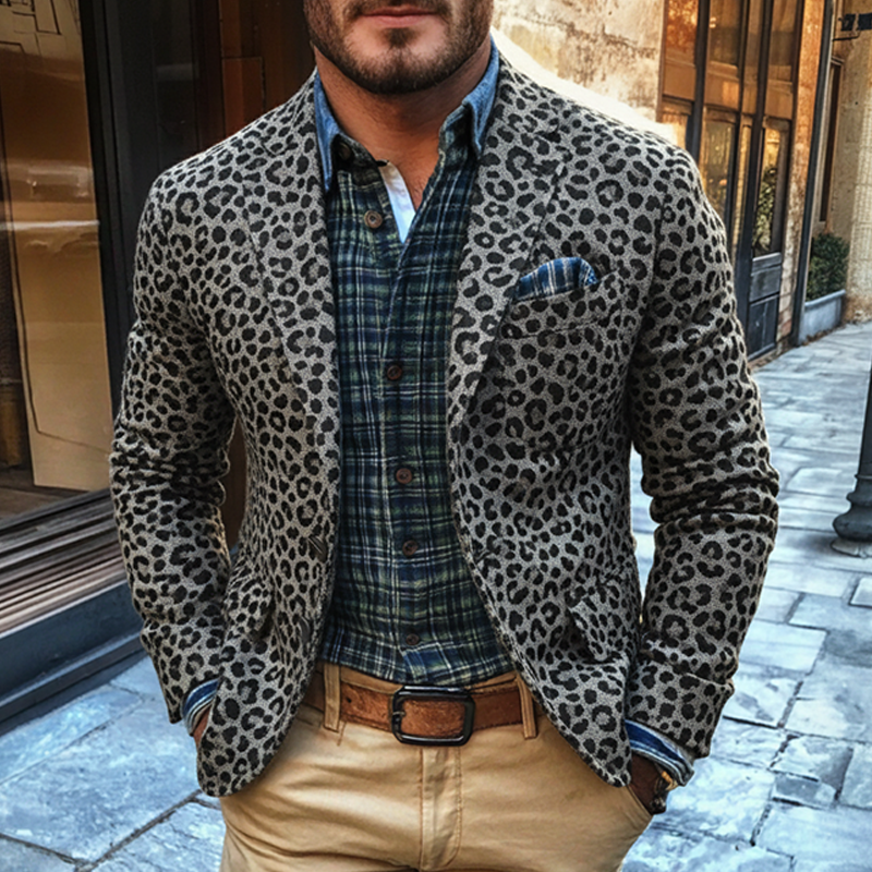 Men's Leopard Print Jacquard Blend Blazer MTA1519J9X