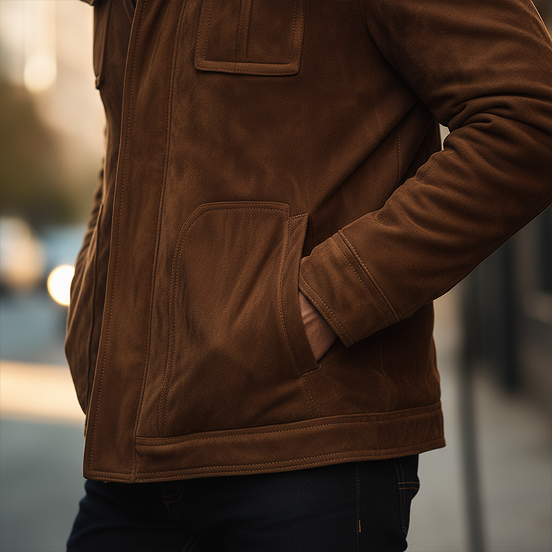 Men's Winter Retro Faux Suede Fleece Lined High-Neck Warm Jacket MTA0108K1P