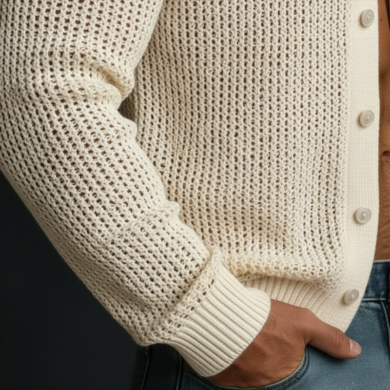 Men's Spring Fashion Cotton Yarn Knitted Openwork Button-up Cardigan MTZ0942A8P