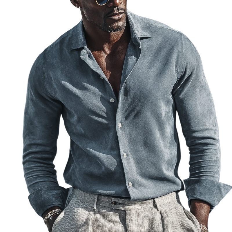 Men's Vintage Faux Suede Lapel Long Sleeve Shirt MTA1518H7Z