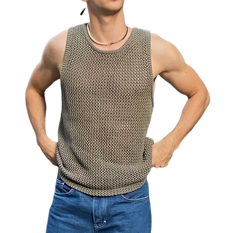 Men's Casual Round Neck Loose Knitted Tank Top 37140892M