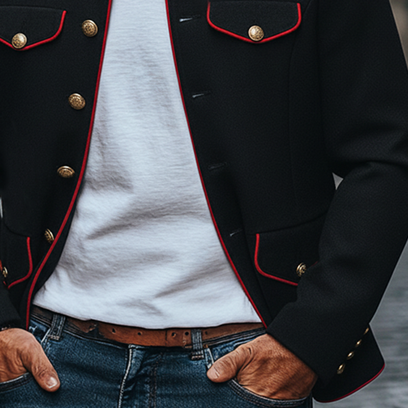 Men's Retro Color Block Stand Collar Jacket MTA0409L9X