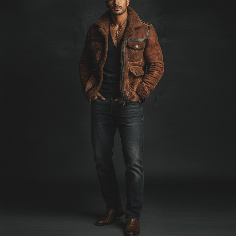 Men's Urban Warm Suede Lambswool Lined Jacket MTA2235K9U