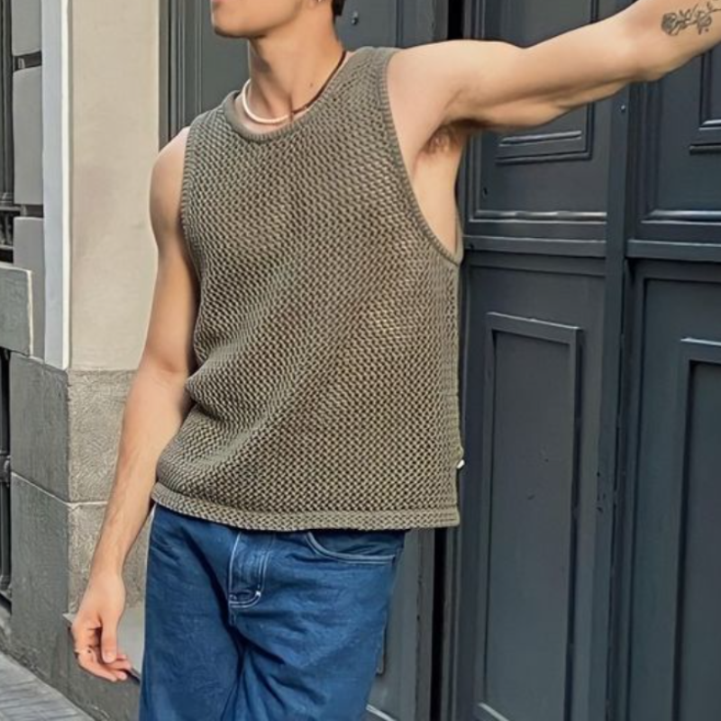 Men's Casual Round Neck Loose Knitted Tank Top 37140892M