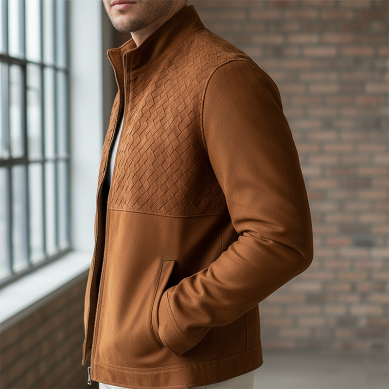 Men's Retro Plaid Textured Faux Suede Zip-Up Jacket MTA1177K7P