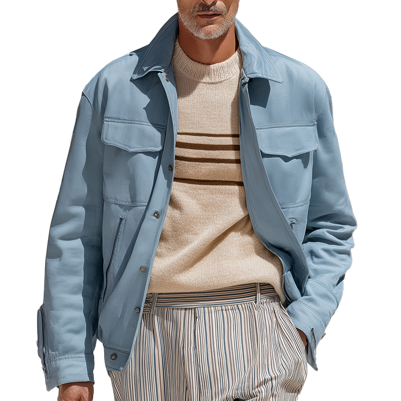 Men's Fashion Solid Color Satin Long Sleeve Jacket MTA2943H3P