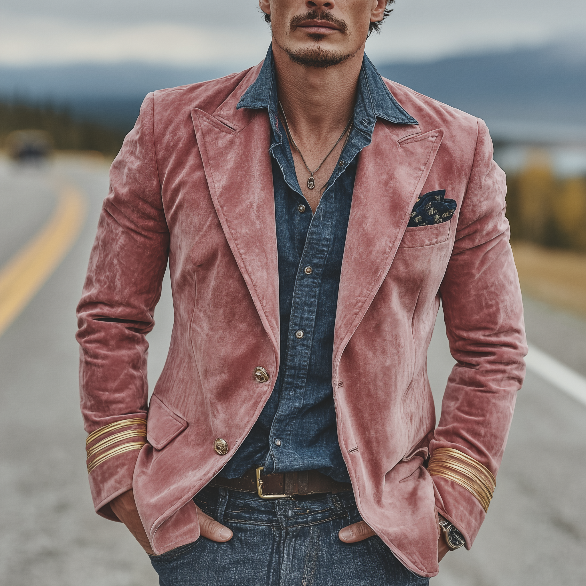 Men's Classic Retro Pink Suede Single-breasted Slim-fit Blazer MTA1558I8K