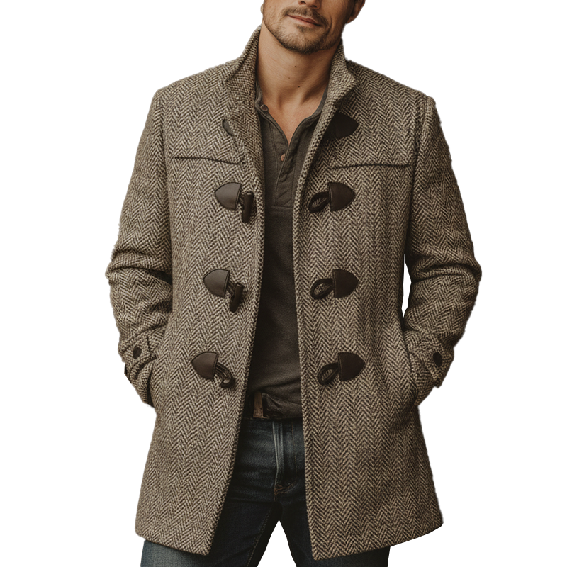 Men's Winter Fashionable Herringbone Faux Wool Horn Button Coat MTA1037J3P