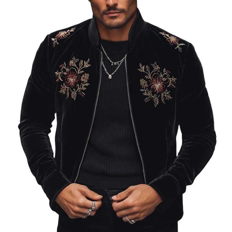 Men's Classic Velvet Embroidered Zip-up Jacket MTA0580L0U