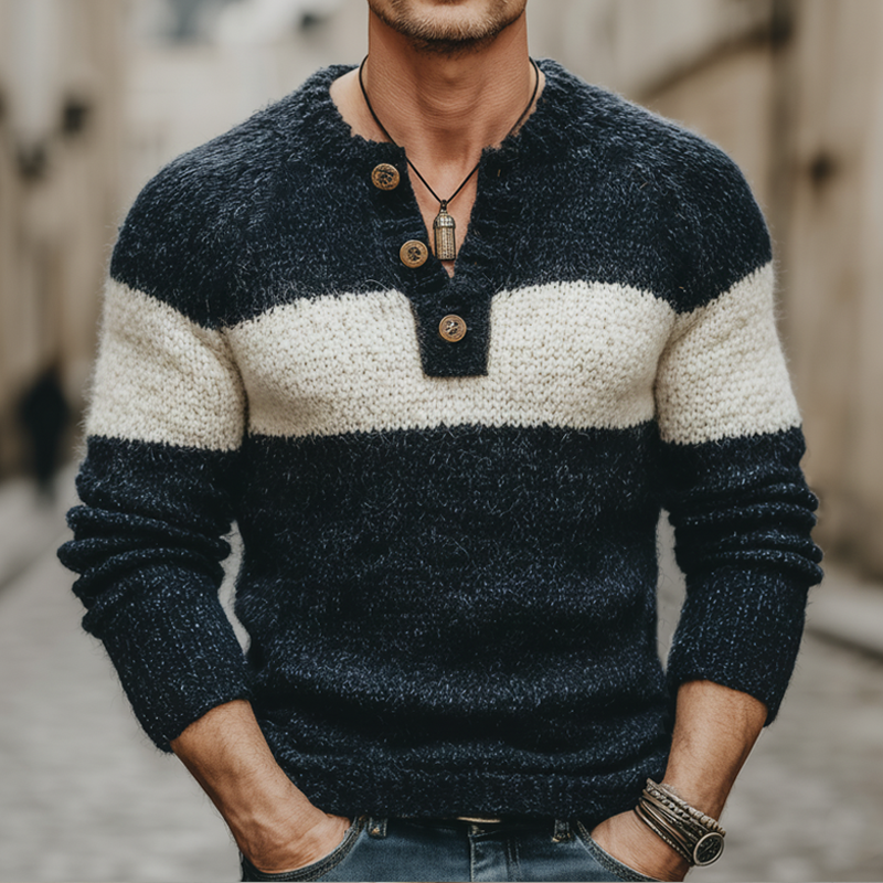 Men's Classic Color-blocked Henley Collar Slim Fit Sweater MTA0172K5U