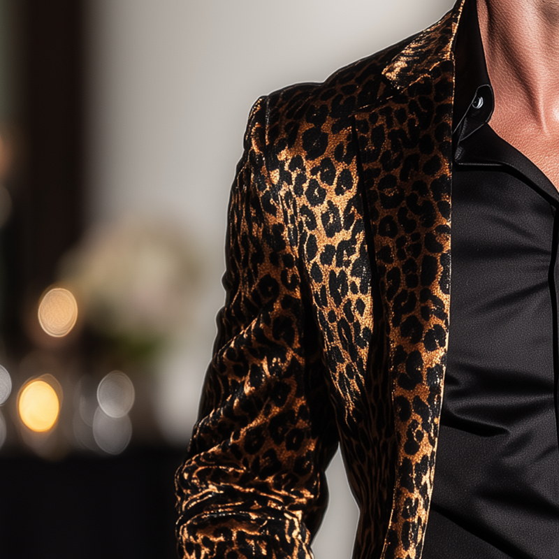 Men's Winter Retro Leopard Print Velvet Shiny Suit MTA0490I5P