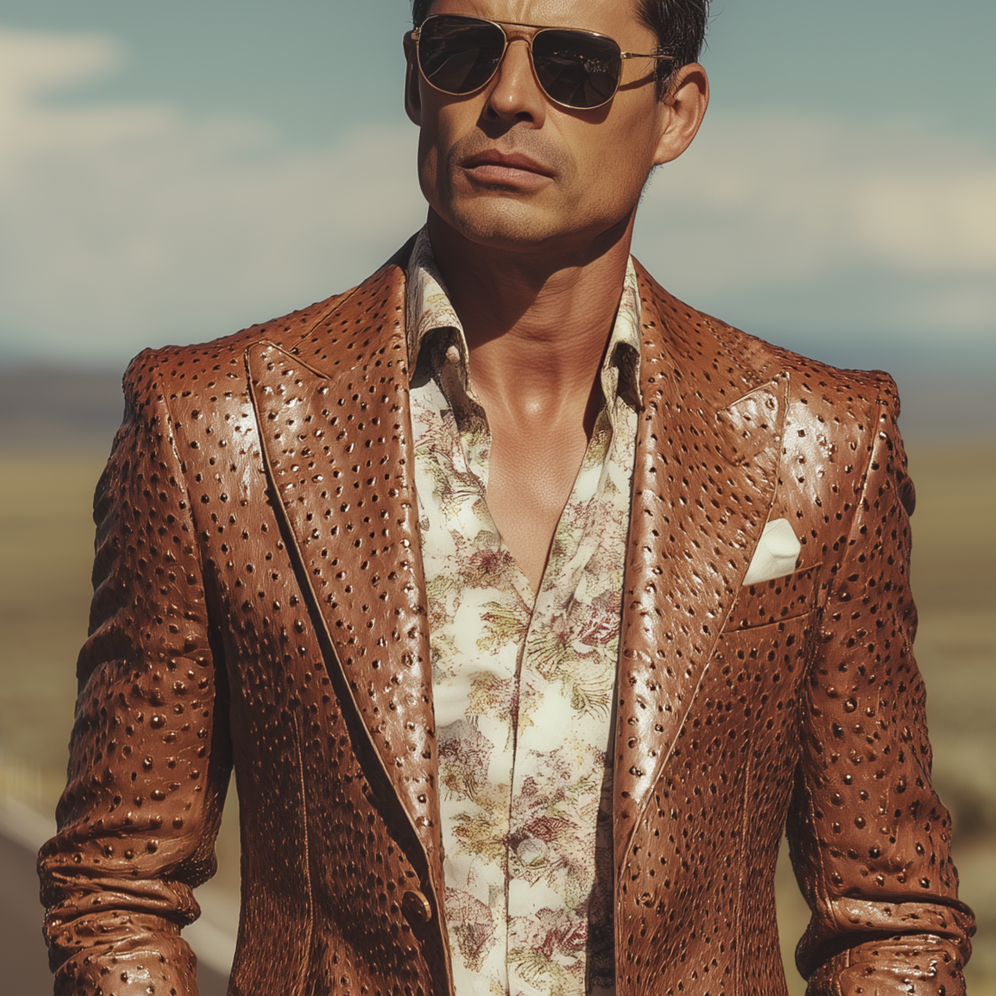 Men's Classic Retro Western Style Textured PU Leather Slim Fit Single-breasted Blazer MTA1518H2K